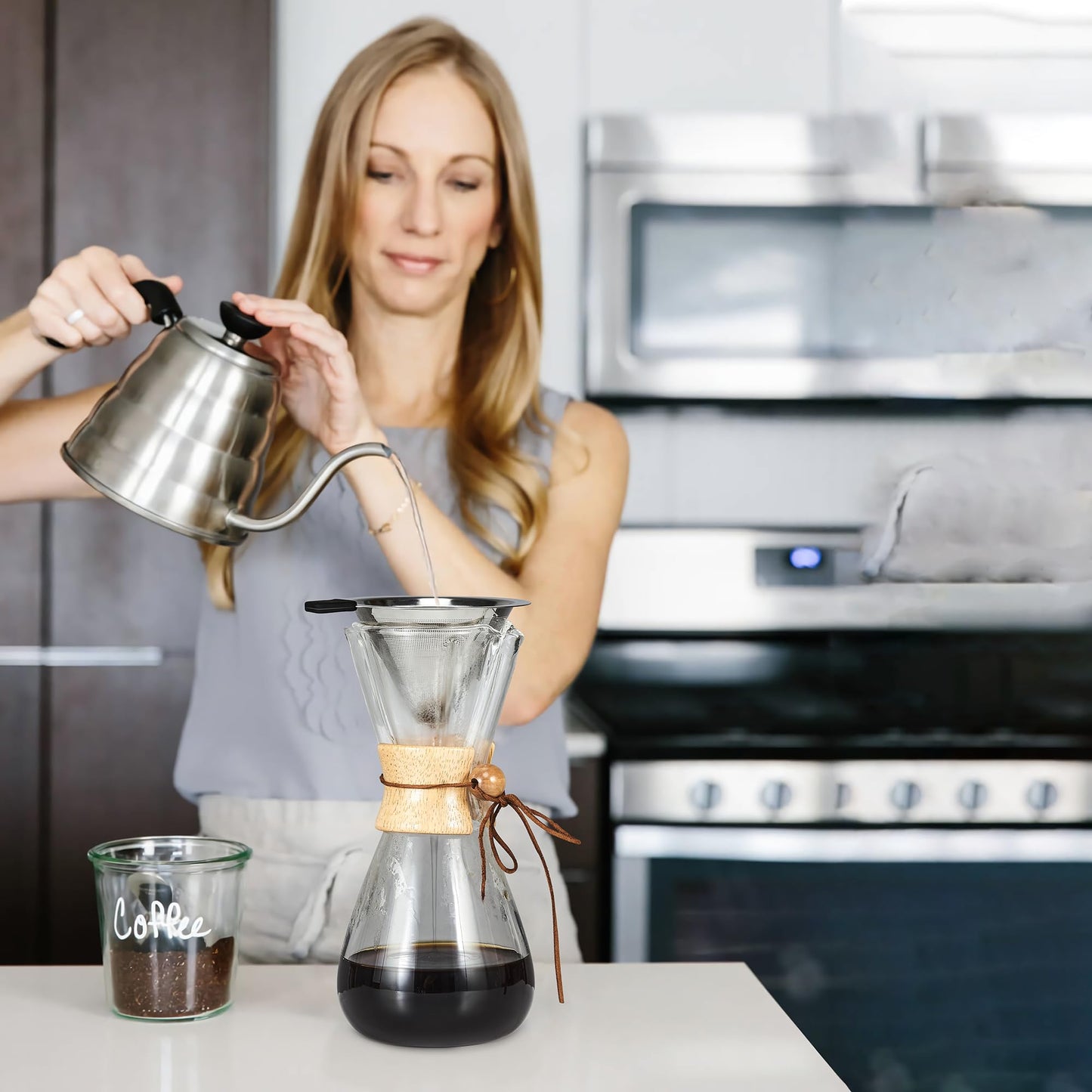 Pour Over Coffee Dripper Slow Drip Paperless Coffee Filter, Double Mesh Stainless Steel Pour Over Coffee Maker for Single Cup Brew Reusable Cone Filter, Coffee Drip Cone, Fine Mesh Strainer(5-6 Cup)