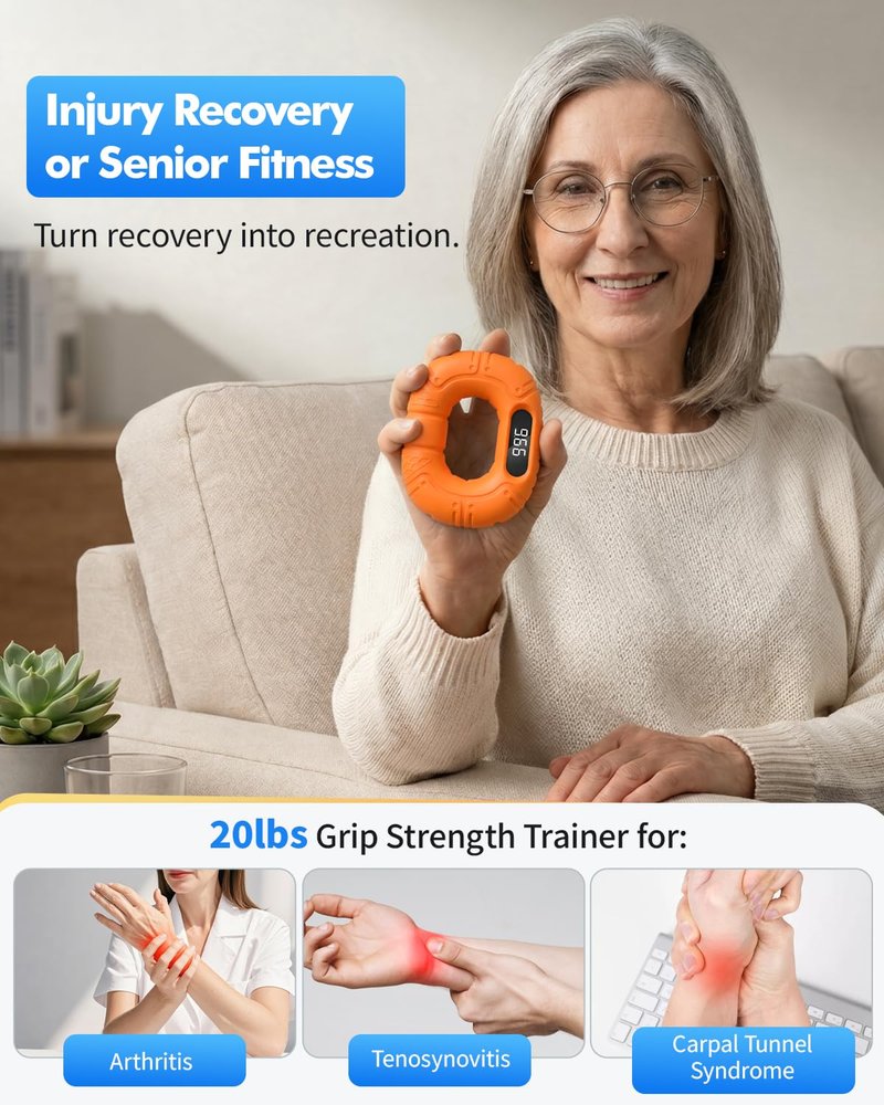 TikTok Scrolling Ring & Bluetooth Page Turner - 20lb Grip Strength Trainer Hand Gripper, Hand Strengthening Devices, Portable Gym & Therapy Accessories,Orange