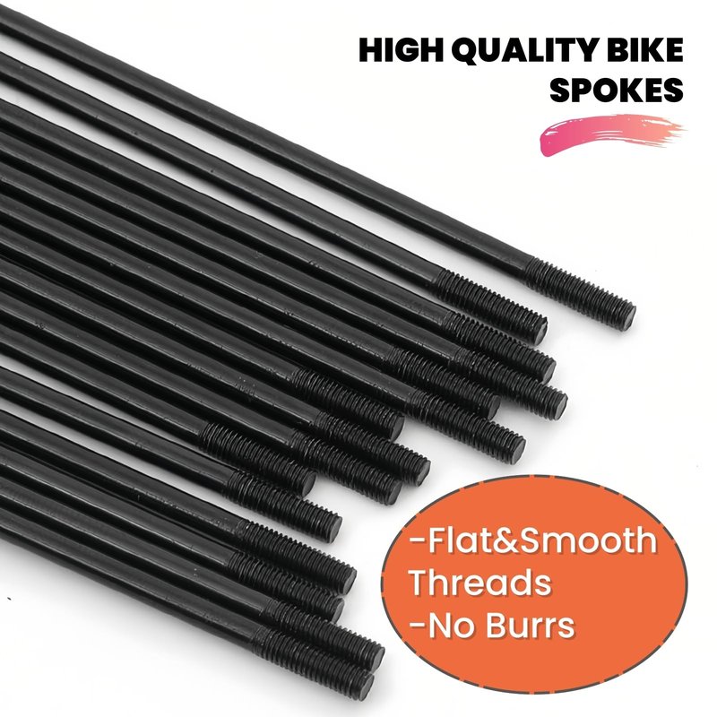 Goucrro 14G Bike Spokes 2mm Bicycle Spokes MTB Road Bike Wheels Black Spokes Steel 76mm-305mm with Nipples 38pcs(Black,14G-276mm)