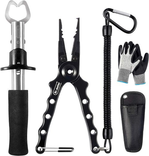 Dr.meter Aluminum Fishing Pliers - Saltwater Resistant Gear with Tungsten Carbide Cutters | Includes Gripper & Gloves