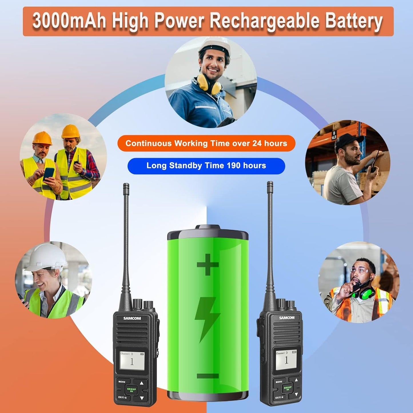 SAMCOM FPCN10A Two-Way Radios - 3000mAh High Power Walkie Talkies for Adults | 6 Pack for Commercial Use