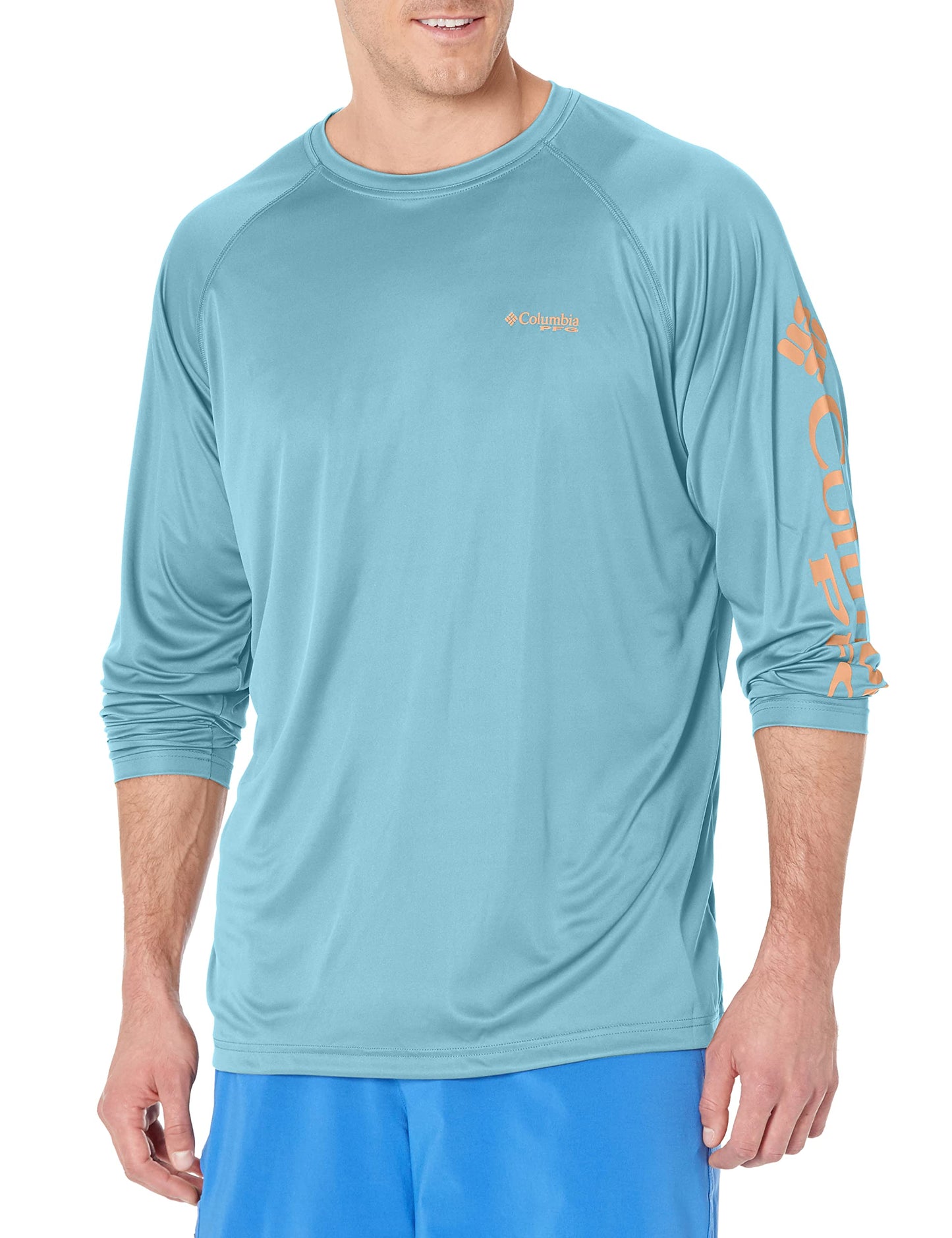 Columbia Men's Terminal Tackle Long Sleeve Shirt, Storm/Bright Nectar Logo, 2X Tall