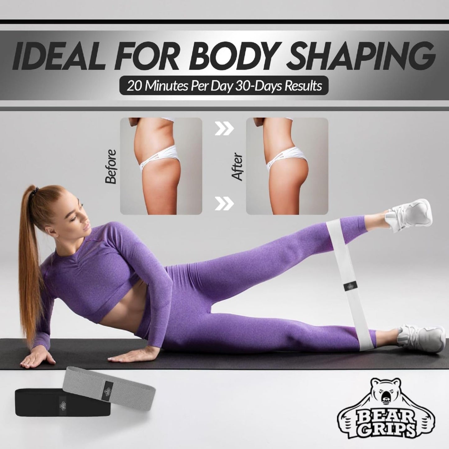 Bear Grips Resistance Bands for Working Out - Home Gym Equipment Exercise Bands - Glutes Workout Equipment Elastic Bands for Exercise Yoga Blocks, Pilates, Hip, Legs, Thigh - 3 Pack