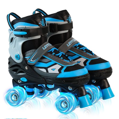 LEVYTEMP Roller Skates for Boys Girls Kids, 4 Size Adjustable Quad Skates with All Light Up Wheels for Beginners Indoor Outdoor Sports