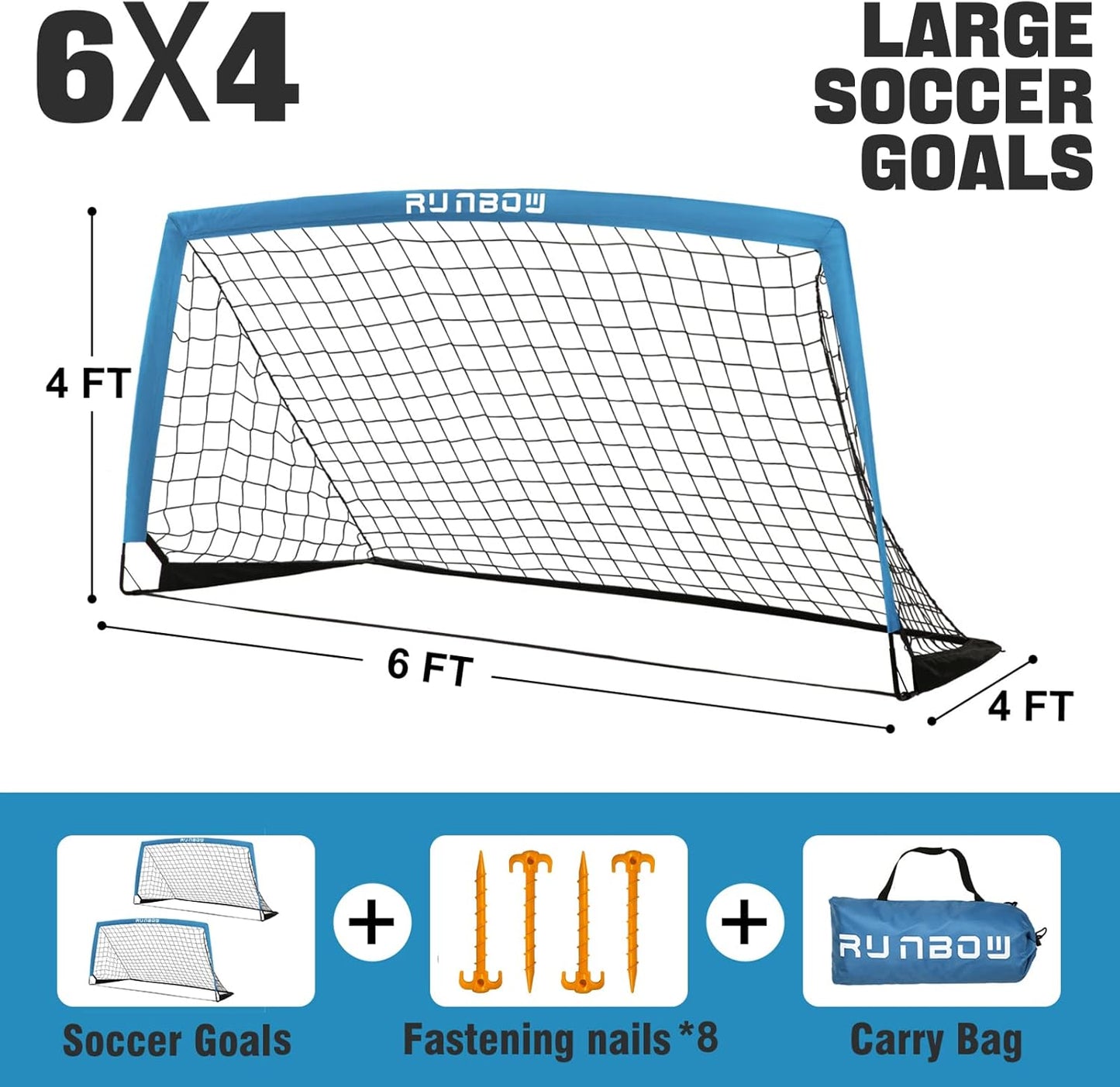 RUNBOW 6x4 FT Portable Kids Soccer Goal - Folding Soccer Net with Carry Bag for Indoor/Outdoor Training