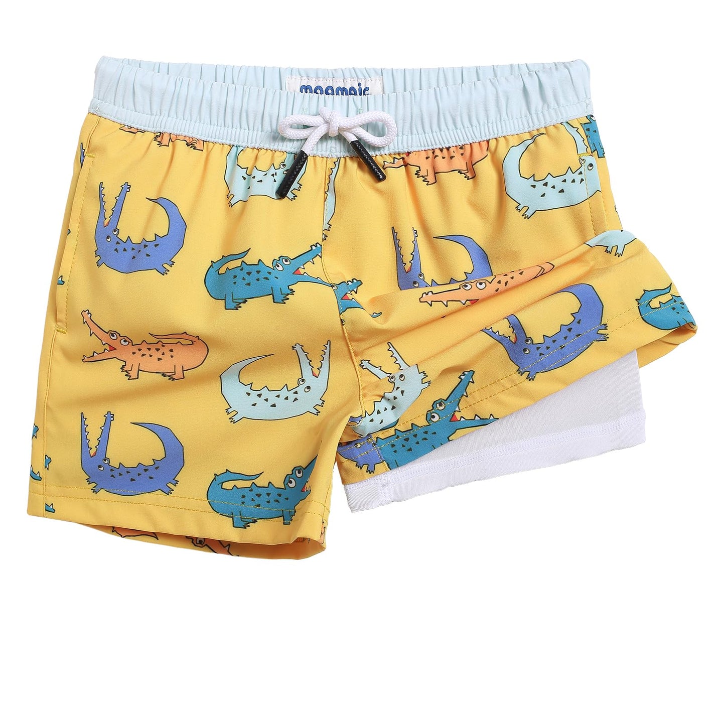 maamgic Boys Swim Trunks with Compression Liner Toddler Boy Swimsuit Quick Dry 4-Way Stretch Swimming Trunks Crocodile Orange 10-12 Years