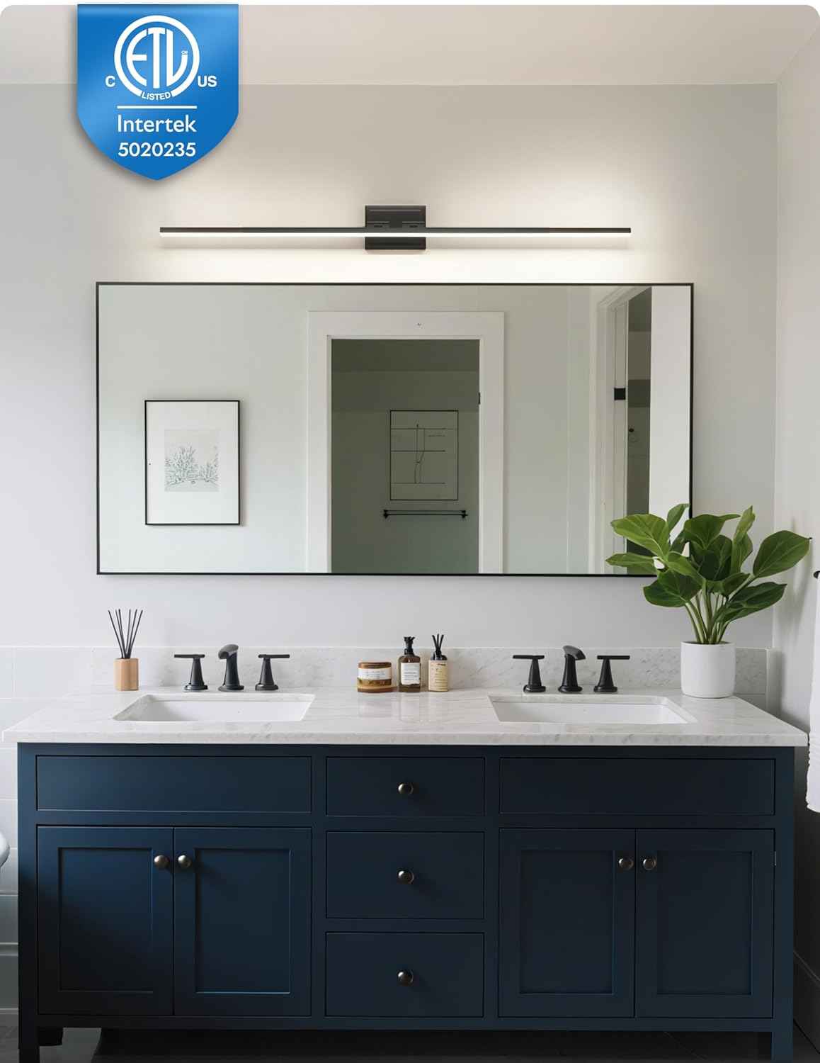 NIORSUN 24-Inch Dimmable LED Bathroom Vanity Light Fixture - Modern Black Over Mirror Lighting, 5CCT, ETL Certified