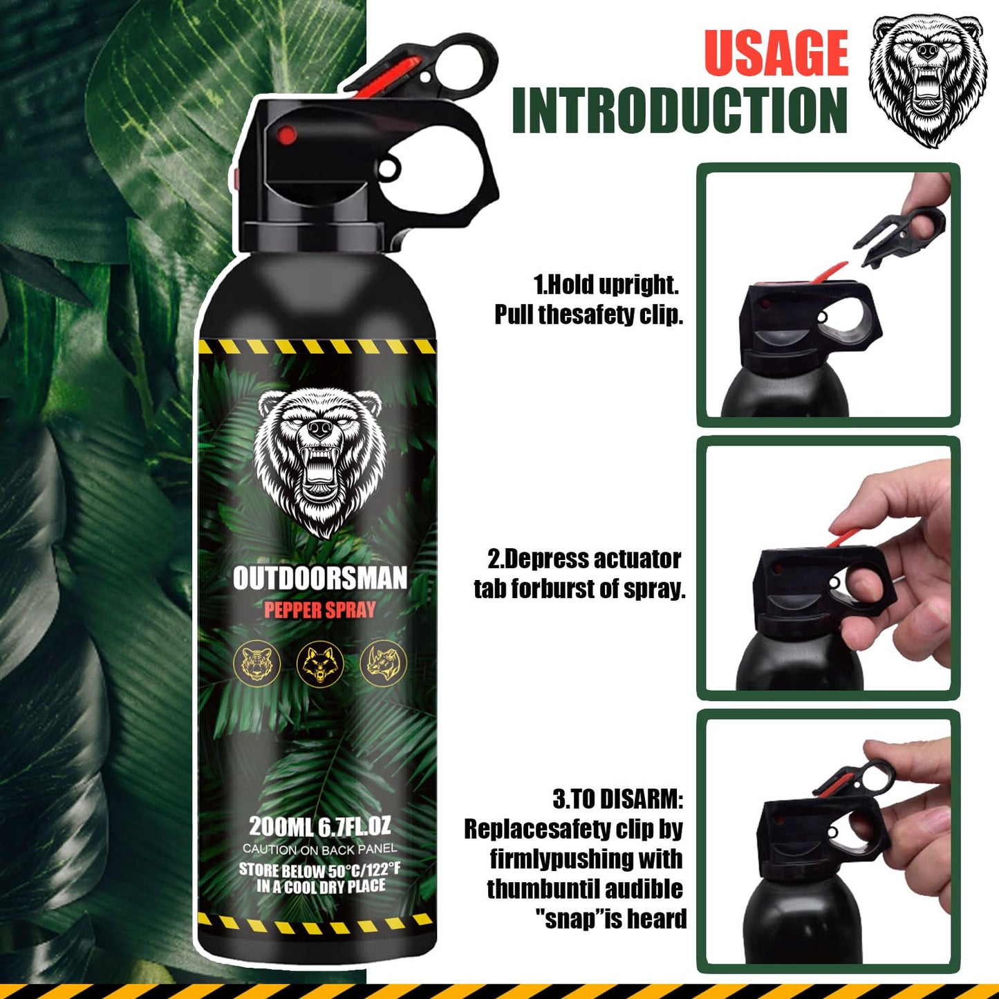 POPFRO Pepper Spray Outdoor Easy Carry and Fast Access Self Defense Deterrent for Camping, Hiking, Fishing, Powerful Blast Pattern Safety for Both Women and Men Quick Release 6.7OZ
