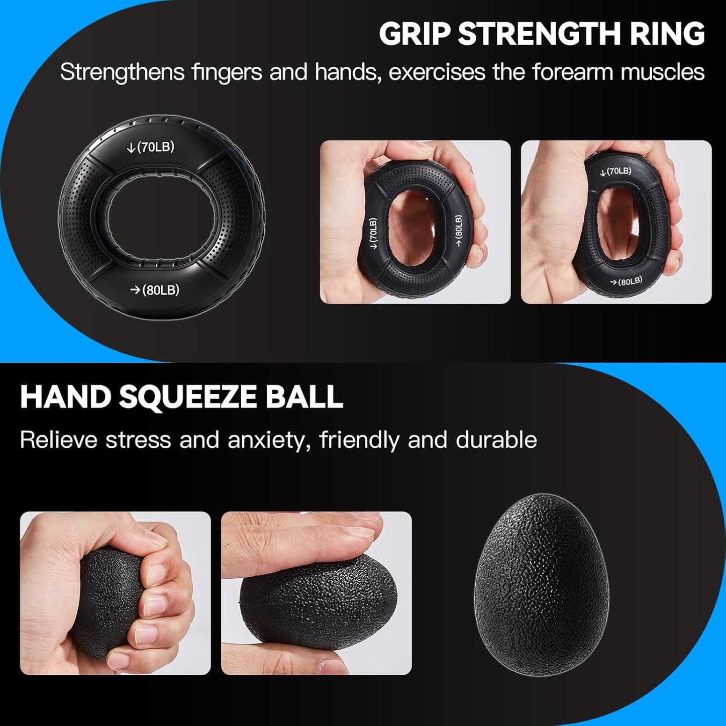 Skiennix 7PCS Grip Strength Trainer Kit - Adjustable Forearm Grips & Finger Stretchers | Hand Training Tools
