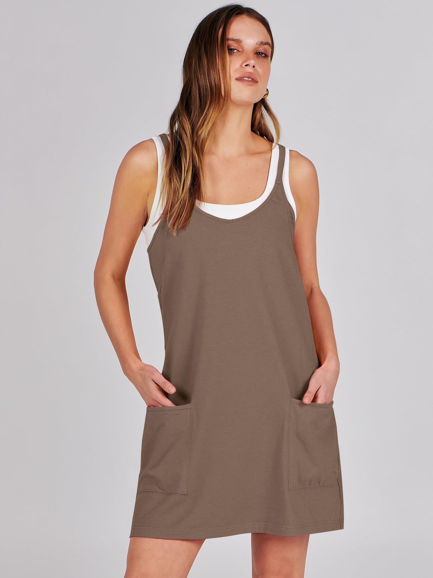 ANRABESS Women Athletic Dress Summer Tennis Workout Active Sports Mini Romper Dress Built in Shorts Travel Vacation Clothes Coffee Large