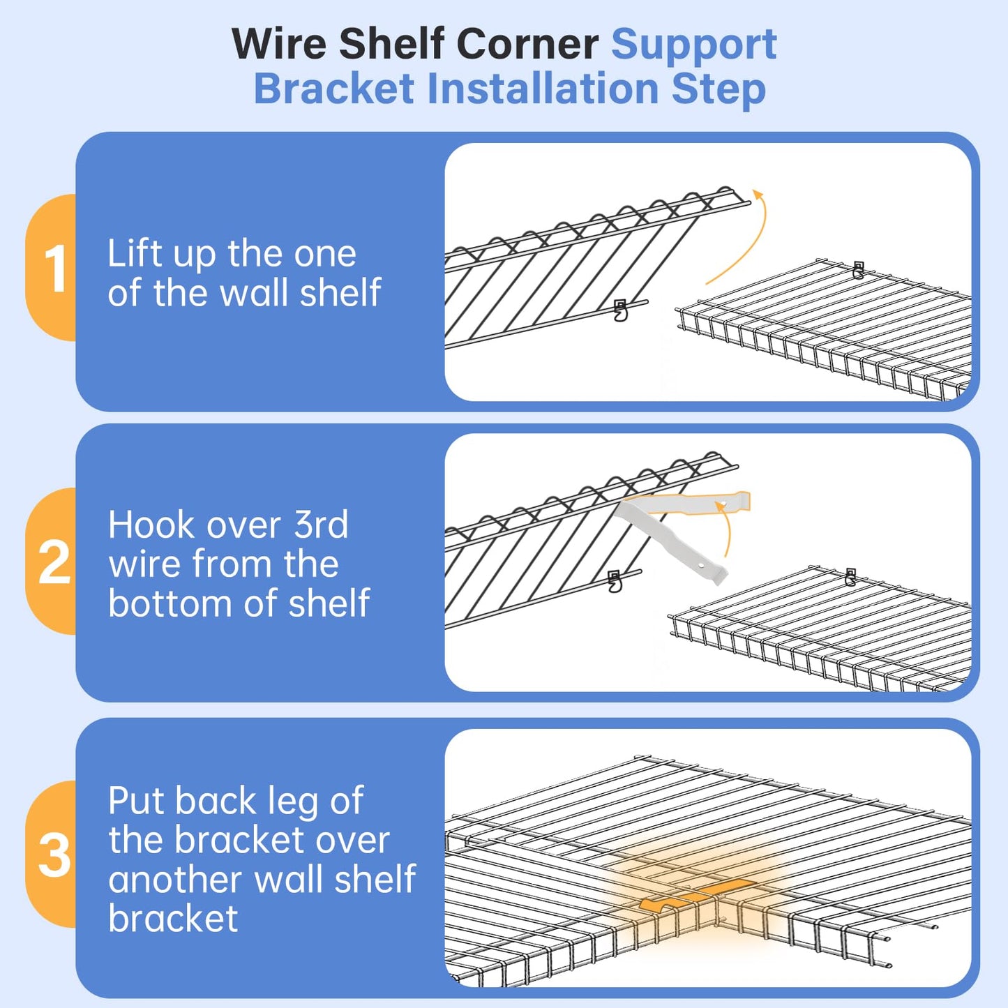 Wire Shelf Corner Support Bracket for ClosetMaid, Ventilated Wire Shelving Corner Support, 4 Pieces