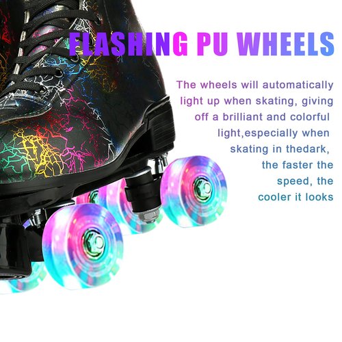Roller Skates for Women Men, PU Leather Classic Double-Row Light-Up Wheel, Roller Skates for Indoor Outdoor, Beginner