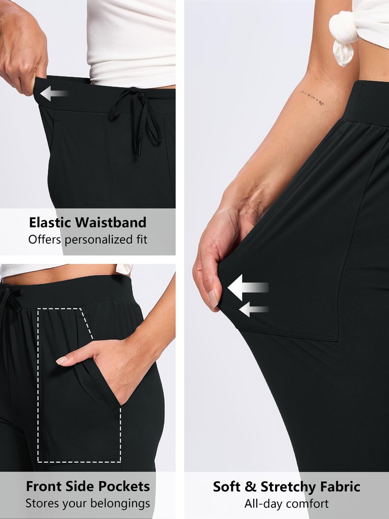 Tallemon Women's 33" Tall Inseam Joggers Running Sweatpants Pockets Tapered Athletic Workout Lounge Pants Black, L