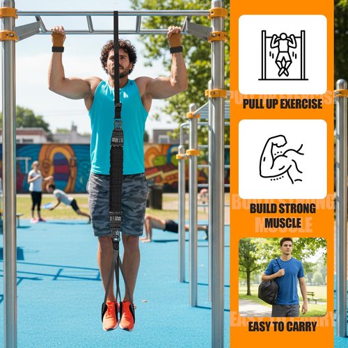 GQIRIL Pull Up Assistance Bands - Adjustable Heavy Duty Resistance Band with Knee Feet Rest for Pull Up Strength Training, Wrist Wraps for Home Fitness Body Stretching Workout Equipment (Black)