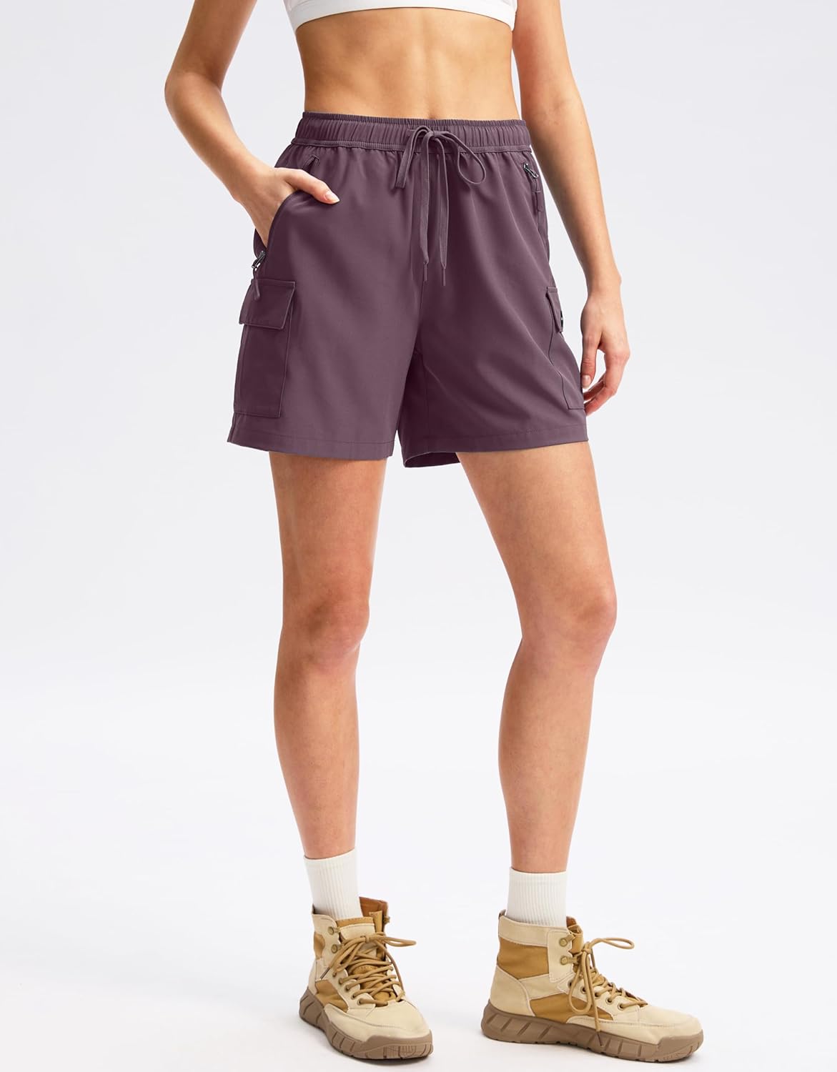 SANTINY Women's Quick-Dry Hiking Cargo Shorts - Lightweight Athletic Summer Shorts with Zipper Pockets | 5''/7''/9'' Sizes