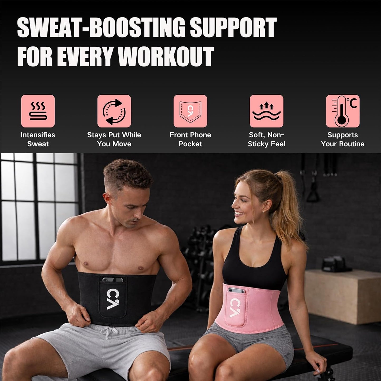 Skiennix Waist Trimmer Belt - Silver Ion Sweat Trainer for Men & Women with Pocket & Anti-Slip Design