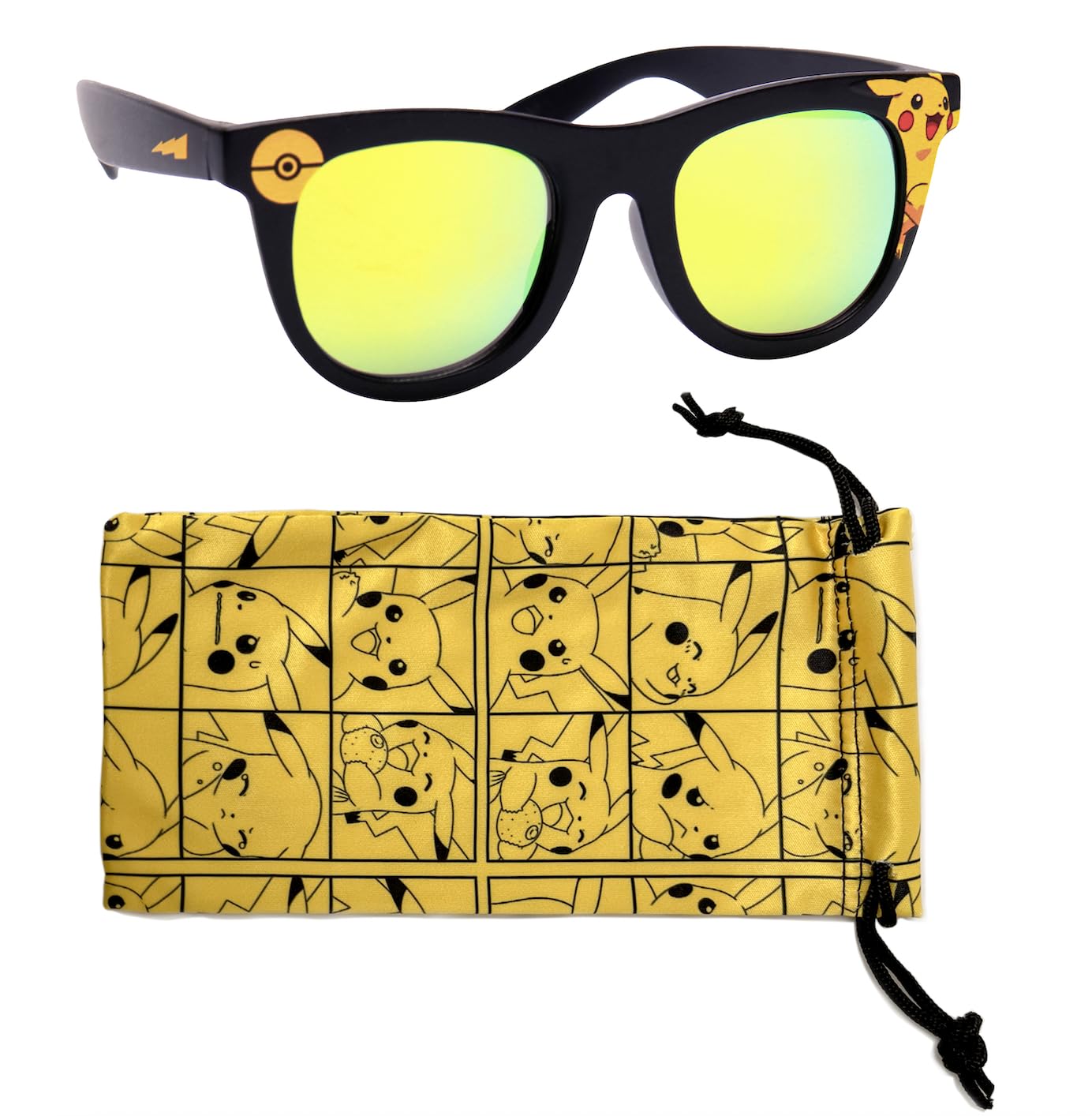 ARKAID Pokémon Pikachu Black Frame Sunglasses - Stylish, Comfortable & Durable UV-Protection Pokémon Black Sunglasses with Soft Carrying Case - Officially Licensed