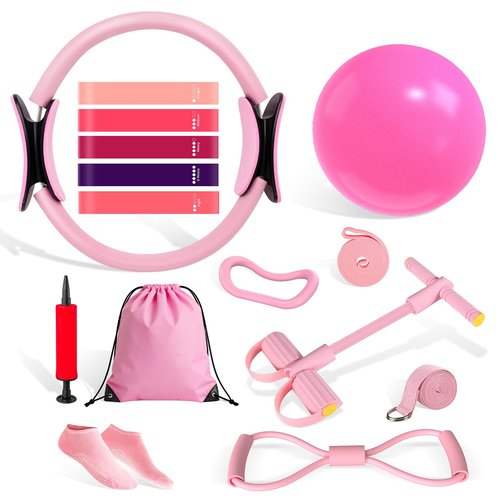 Pilates Kit for Women, 15-Piece Ultimate Pilates Set with Pink Pilates Ring, Ball, Resistance Bands & Essentials - Premium Home Workout Equipment for Full Body Sculpting & Toning, Beginner to Pros