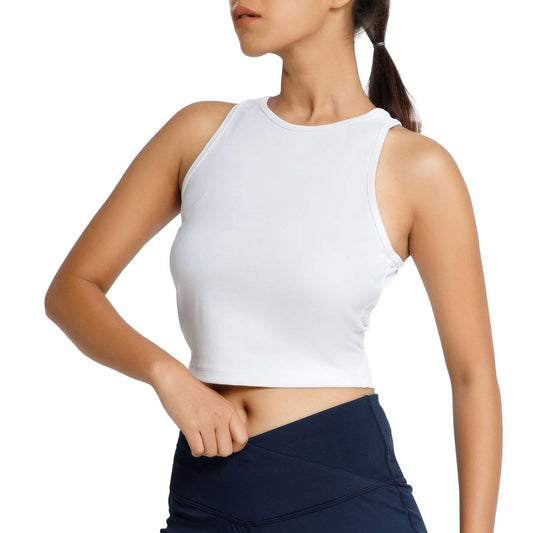 RIYU Sports Crop Tank Tops for Women - Summer Workout Tops, Athletic Tank Tops, Casual Tank Tops and Yoga Tops | Petite Sizes White