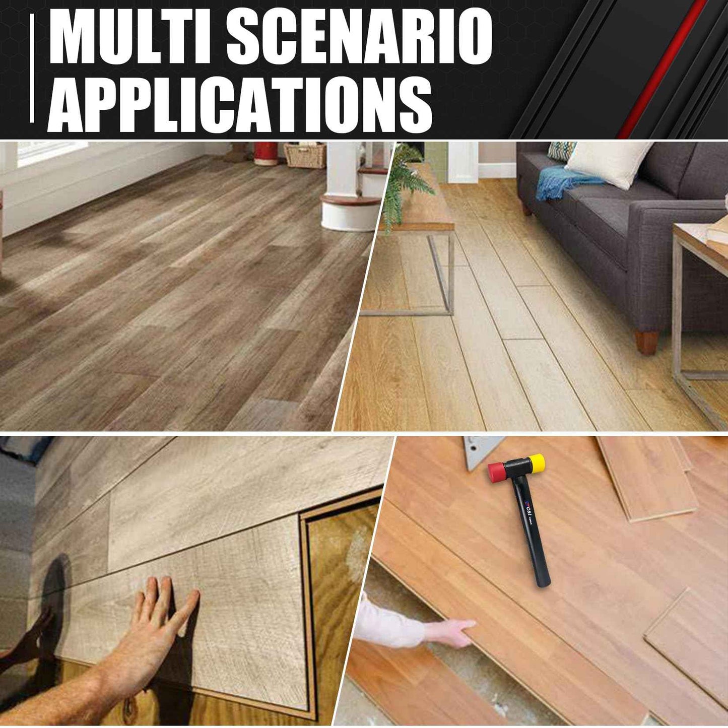 C&T 33-Piece Laminate Wood Flooring Installation Kit with Double-Face Hammer, Heavy Duty Pull Bar, Tapping Block and 30-Piece Spacers, Vinyl Floor Installation Kit