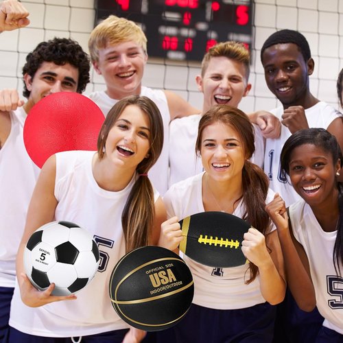 Lenwen Sports Balls Set - 4 Pcs Official Size Basketball, Soccer, Football & Pump | Perfect for Teens & Adults