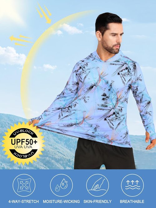 iCKER Men's UPF 50+ Sun Protection Hoodie - Long Sleeve Rash Guard for Fishing & Outdoor Activities