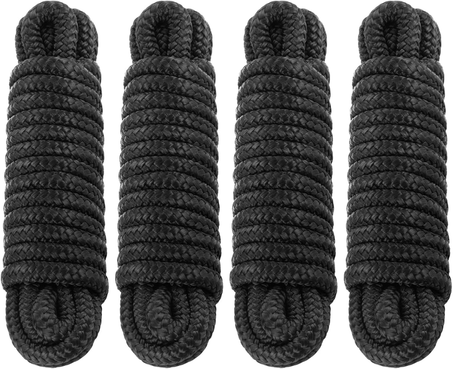 Premium Marine-Grade Dock Lines - Heavy-Duty 3/8" x 15' Double Braided Nylon Ropes with 12" Security Loops | 4 Pack