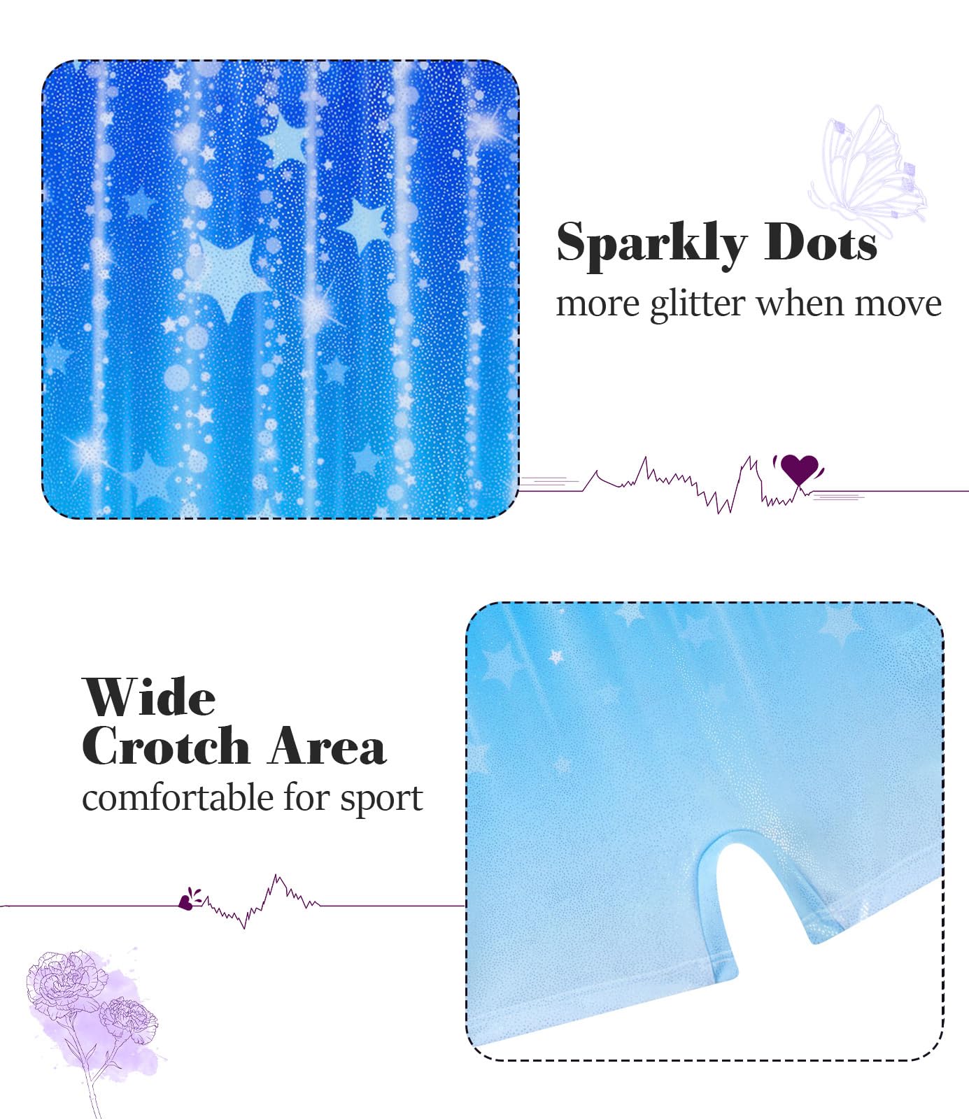 Vogseek Gymnastics Leotards for Girls Size 10 Blue Stars Sparkle Ballet Dancewear Sets with Hair Scrunchine Quick Dry Drift 2PC Classic 3D Printed Shiny Dots Tumbling Outfits