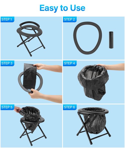 Portable Camping Toilet for Adults, Porta Potty for Camping with Removable Plastic Ring and 15 Disposable Toilet Bags, Folding Toilet for Camping, Hiking, Fishing, Road Trips, RV Travels, Emergency
