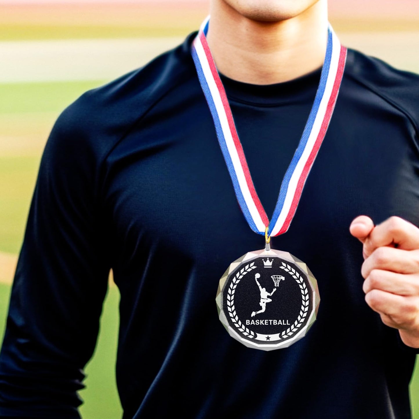 12 Pieces Crystal Award Medals Football Baseball Soccer Basketball Winner Medals, Crystal Medals with Neck Ribbons, Winner Gift Prize Award Medals for Kids Tournaments Match Sports Competition Teams