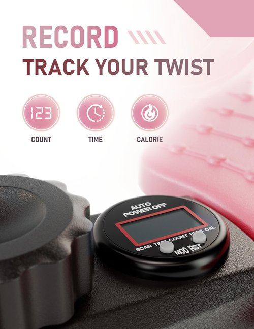 KOVAFLEX Waist Twister Machine with Smart Digital Counter and Resistance Bands 300 Lbs Capacity, Noiseless Ab Twister Board for Home Exercise, Fitness Equipment Ideal for Women to Burn Belly Fat and Tone Body(Pink)