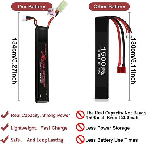 BosLi-Po Airsoft Battery 11.1V LiPo Rechargeable High Power 1300mAh 3S 25C Airsoft Batteries with Mini Tamiya Connector for Airsoft Guns