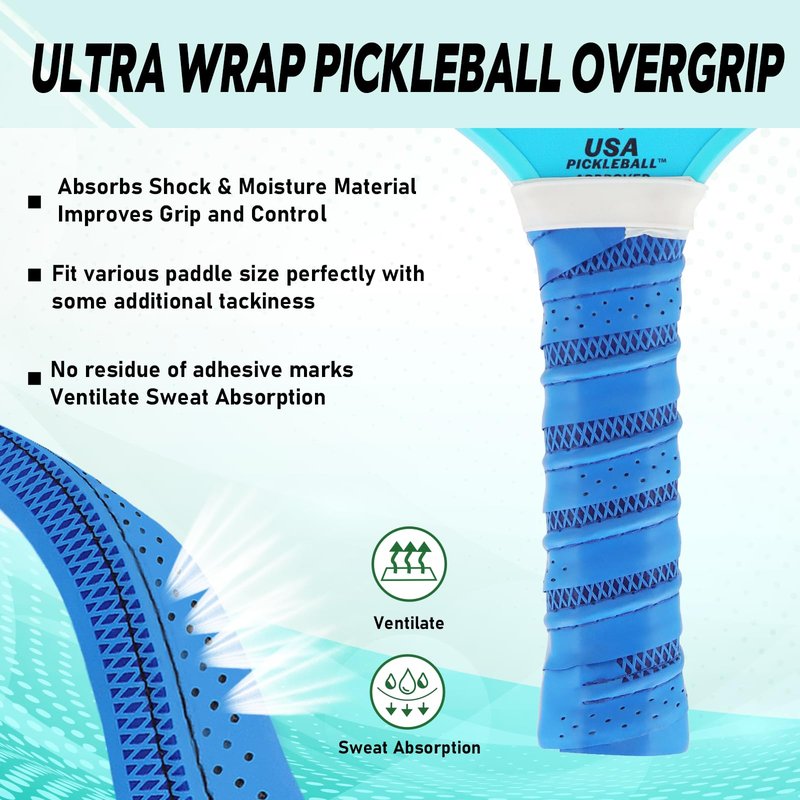 AMA SPORT Pickleball Paddle Grip Tape 2 Pack Pickleball Overgrip Replacement Grip Wrap for Pickleball Rackets Anti-Slip Grip Ridge Easy Installation and Long-Lasting Performance (Blue)