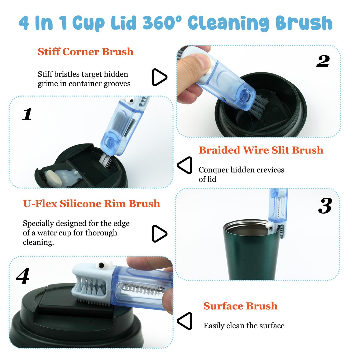 4 Pack Bottle Brush Cleaner Water Bottle Brush Cleaning Kit Straw Cleaner for Owala Freesip, Bottle Cleaner for Stanley Silicone Brush for Tumbler Sport Bottles, Water Bottles