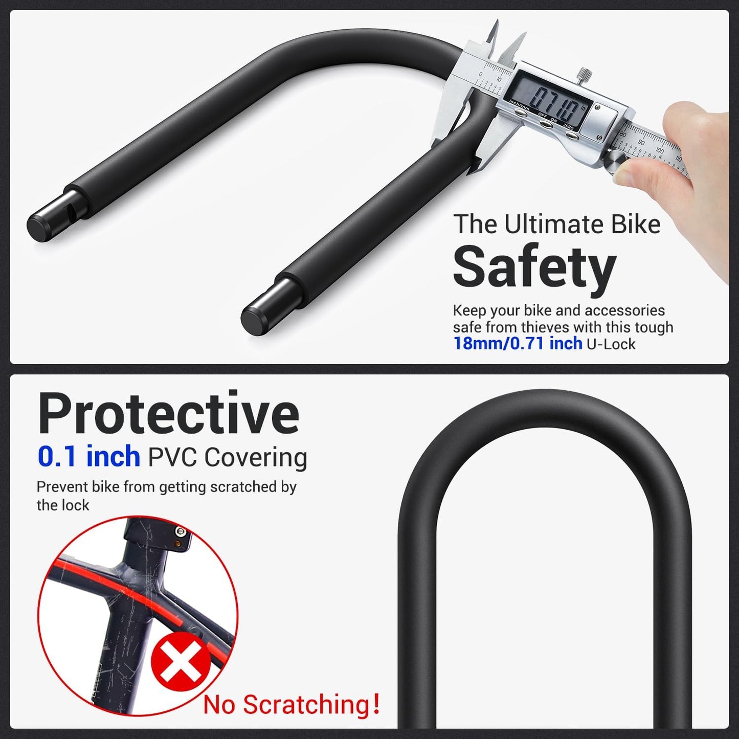 Sportneer Bike U Lock - Heavy Duty 18mm Shackle with 6ft Security Cable | Sturdy Mounting Bracket for All Bike Types, 9.85''x6.3''
