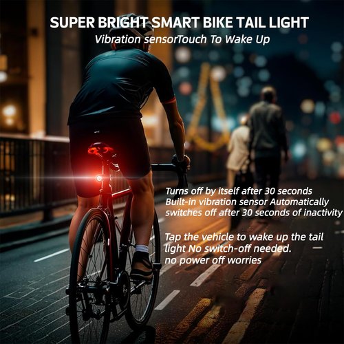 Bicycle Tail Light Rechargeable Waterproof, Sport LED Rear Bike Light, Red High Intensity Bicycle Taillight, Auto On/Off Rear Road Cycling Lights for Night Riding Safety Warning