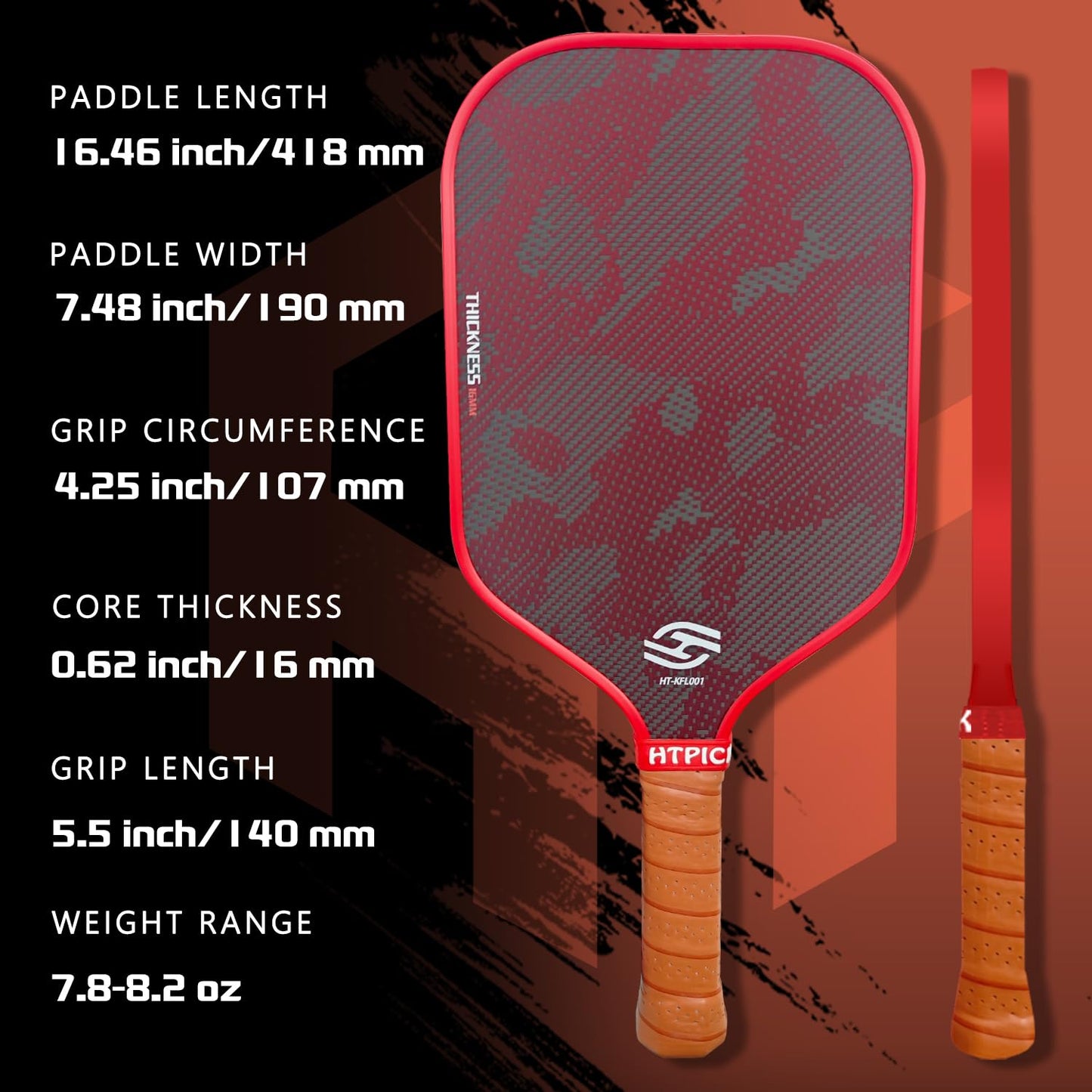 Pickleball Paddles, Professional Carbon Fiber Pickleball Paddle with 16mm Strong Honeycomb Core Designed for Ultimate Spin & Consistency
