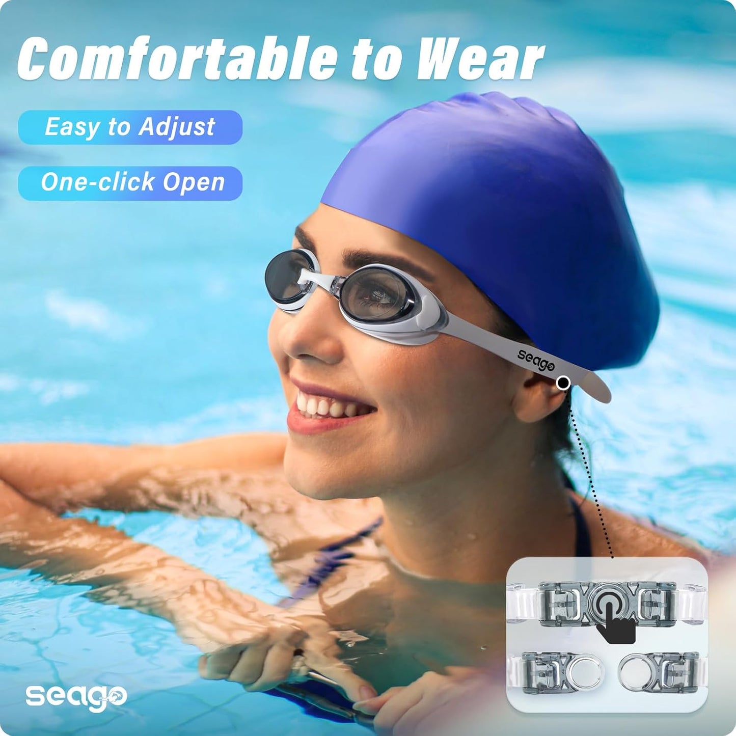Seago Swimming Goggles - Anti-Fog & UV Protection | 2-Pack Silicone Swim Goggles for Adults
