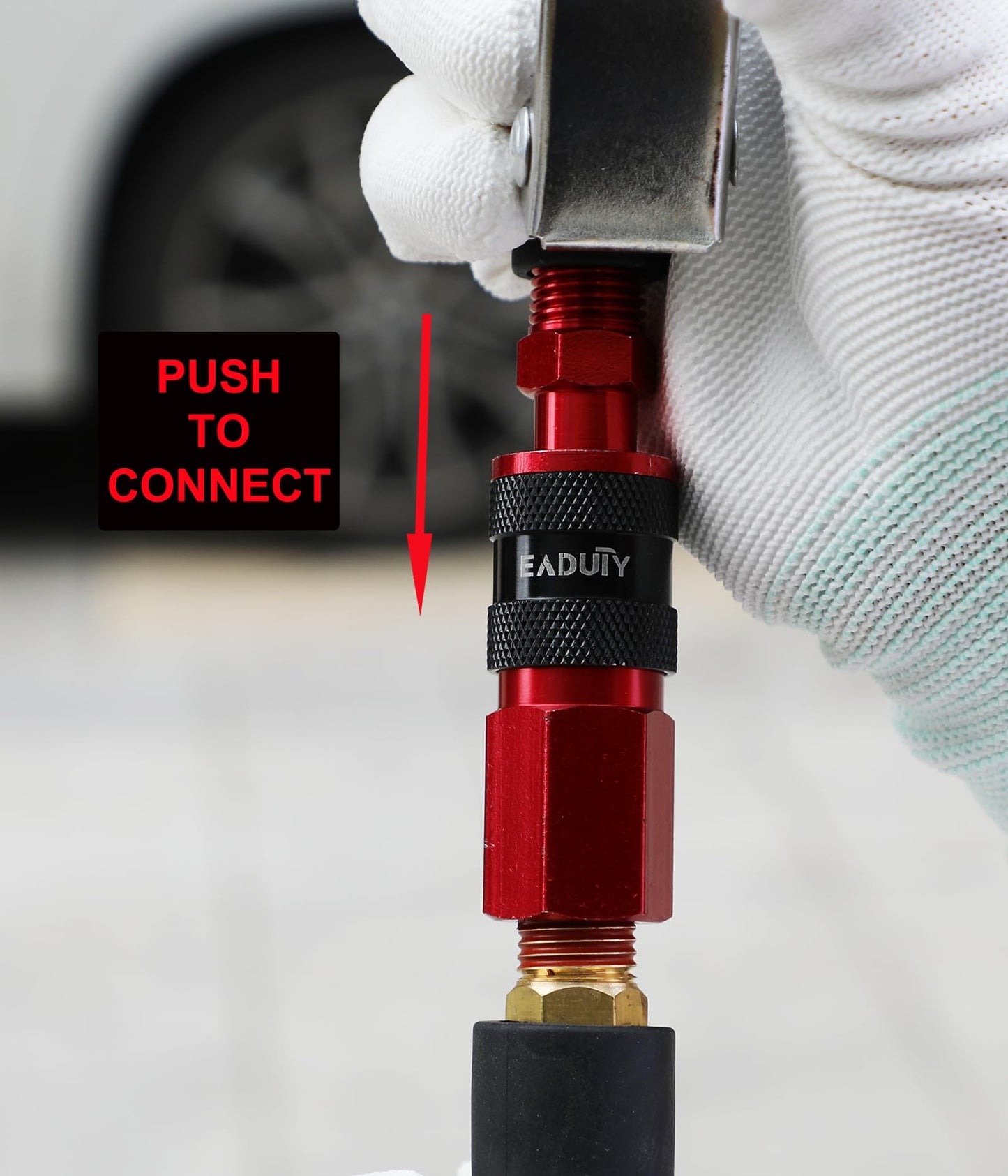 EADUTY Heavy Duty Reinforced Polyurethane Recoil Air Hose 1/4 in x 10 ft, Lightweight, Flexible Compressor Hose with Universal Quick Coupler, Plug and Bend Restrictors, Red