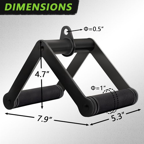Double D Row Handle | Cable Attachment for Weight Training - Steel with Non-Slip Grip (Black)