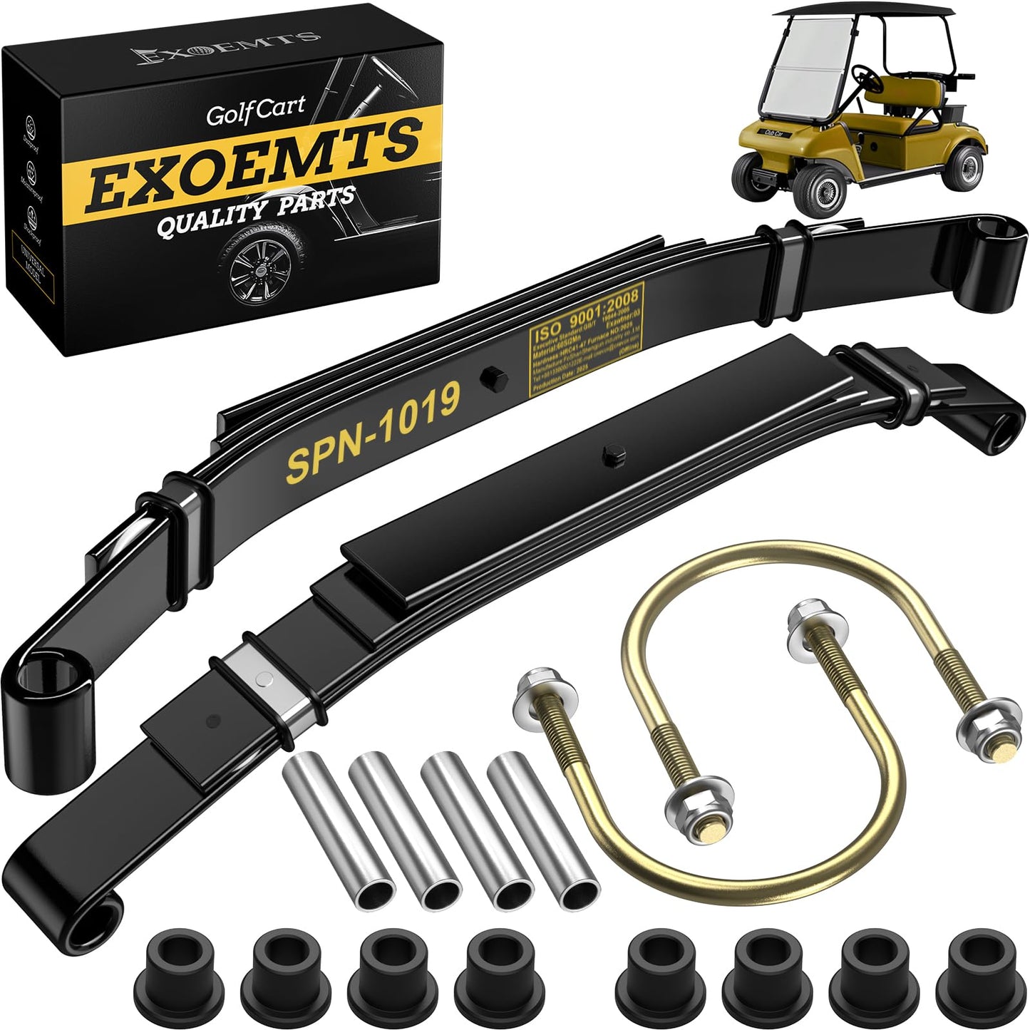 Heavy Duty Golf Cart 4-Leaf Rear Spring Kit for Club Car DS 1982-Up Gas&Electric, Rear Leaf Springs for Club Car with Bushings, Sleeves, U-Bolts, OEM# 102006501 1014675 1011149 1012618 1012324 1010974