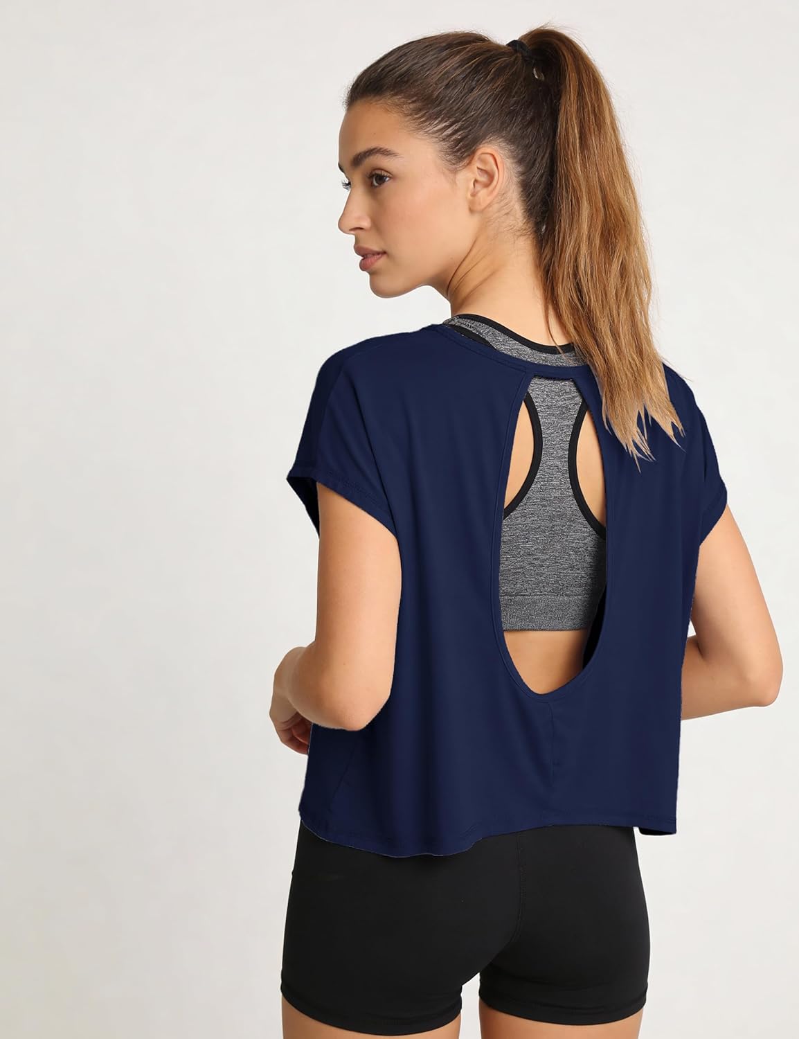 Totatuit Women's Open Back Workout Tops - Oversized Crop Gym Shirt for Running & Yoga