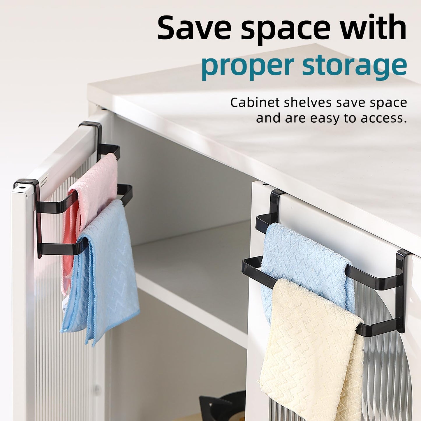 CHIKESI Double Layer Over Cabinet Towel Bar Holder, 2-Pack Stainless Steel Towel Bar for Hanging 2 Towels, Over The Door Towel Rack for Kitchen and Bathroom, Space-Saving Towel Hanger (Black)