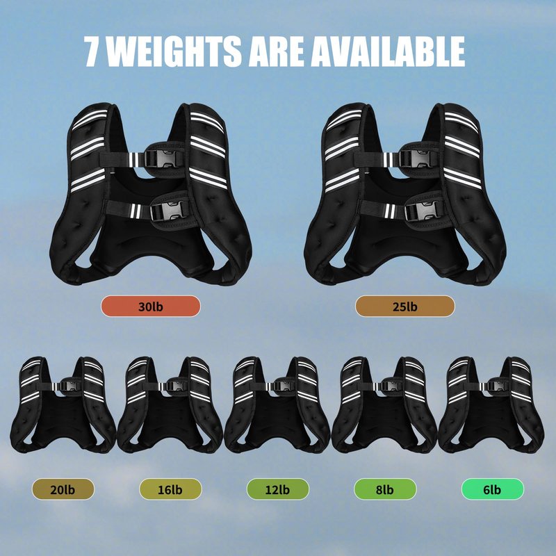 Weighted Vest for Women Men, 6lb/8lb/12lb/16lb/20lb/25lb/30lb Adjustable Weight Vest with Reflective Stripes for Workout, Strength Training, Running, Fitness, Muscle Building, Weight Loss, Rucking Vest (Black, 12lb)