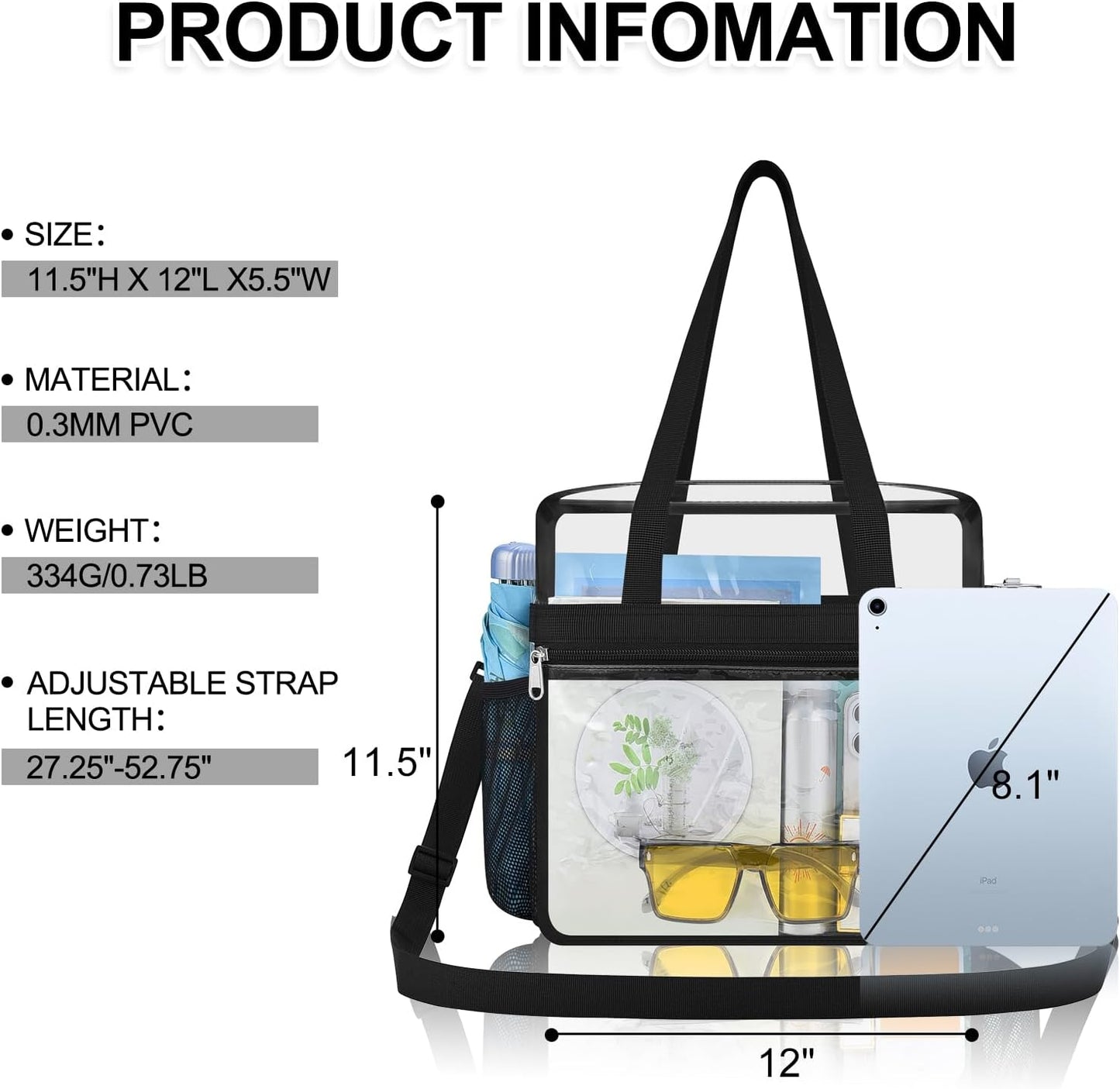Skiennix Clear Stadium Bag - 12x6x12 Transparent Tote for Concerts, Sports & Festivals