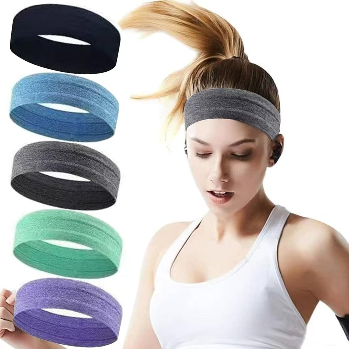 Skiennix Sport Headbands - Non-Slip Silicone Fitness Headbands for Men & Women | 5-Pack Set