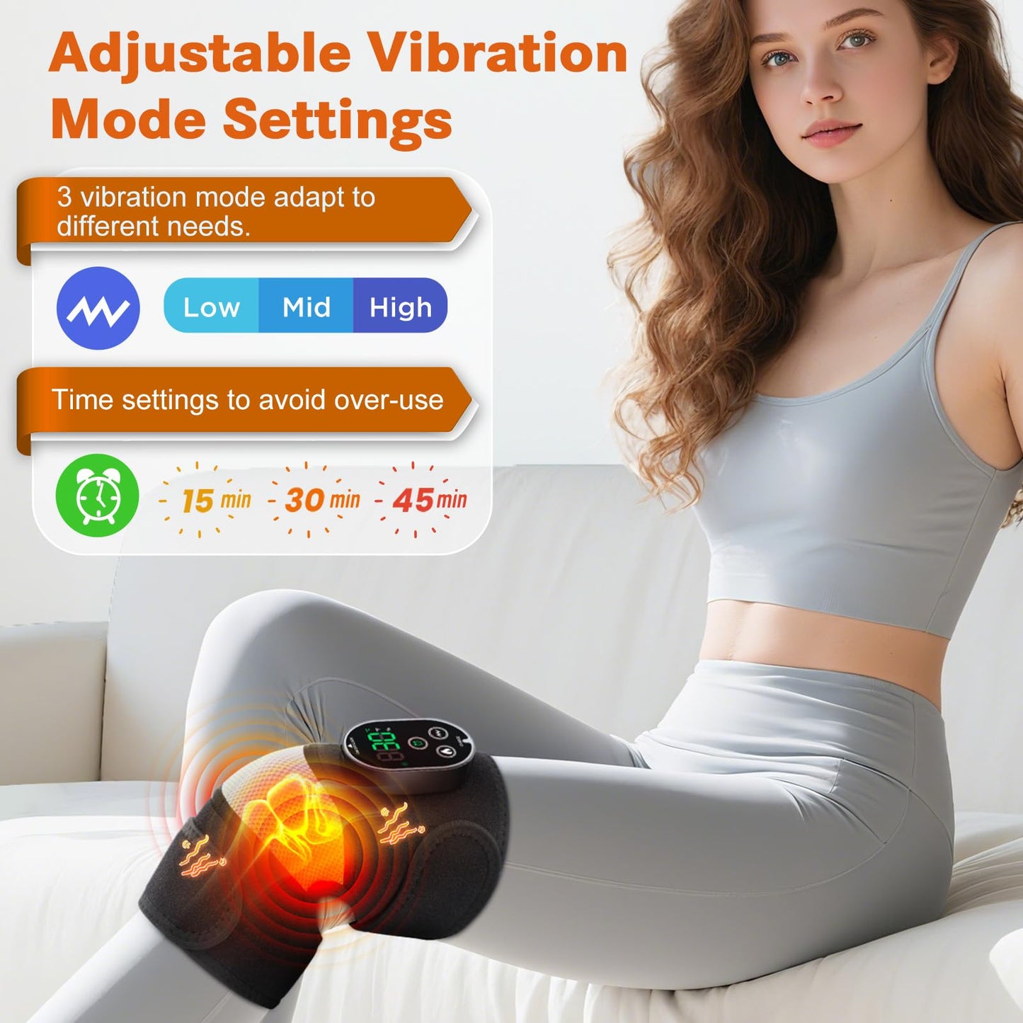 Cordless Heated Knee Massager with Vibration, Heated Knee Brace Wrap, Heating Knee Pad for Knee Elbow, Knee Heating Pad for Arthritis with 6 Heating Levels, 3 Massage Modes&Timer (Black+White)