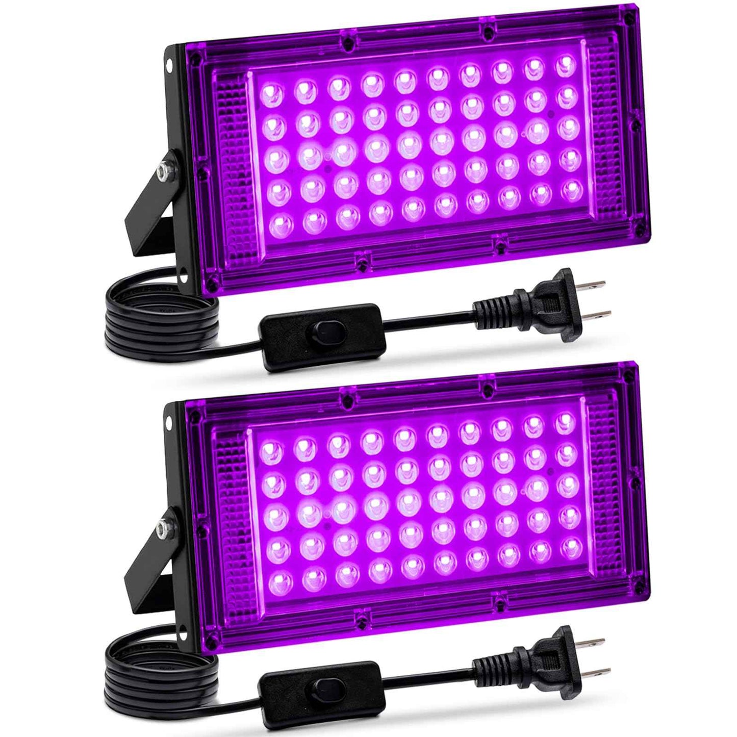 Akpgf 2 Pack 50W Black Light, LED Blacklight with US Plug and Switch, Black Lights for Glow and Neon Parties, Halloween, Body Painting, Birthday Party, Fluorescent Painting and Tapestry