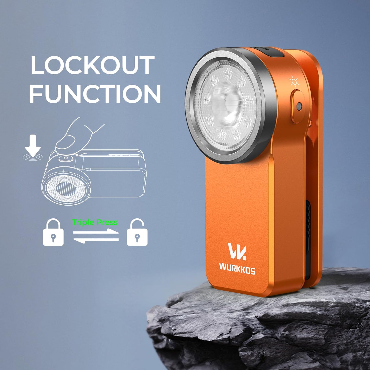 Wurkkos HD03 Rechargeable Flashlights EDC Clip-on Light, Bright 680 Lumens Pocket Flashlight, Combines Spotlight/Floodlight/RGB Light, Magnetic, IPX6 Waterproof for Cycling, Repairing (Orange)
