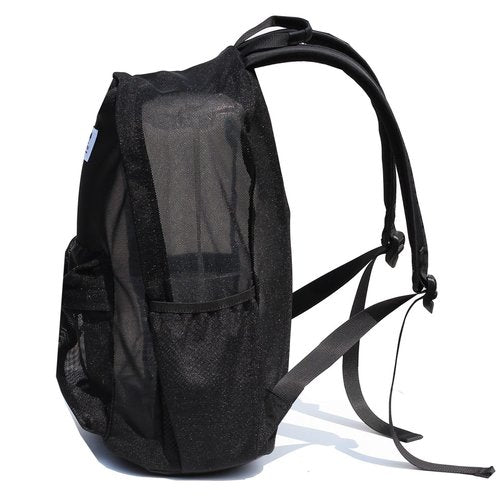 ESVAN Original Print Mesh Backpack Semi-Transparent Sackpack See Through Beach Bag Daypack Multi-Purpose Women Men Unisex (Z White Black Wave)